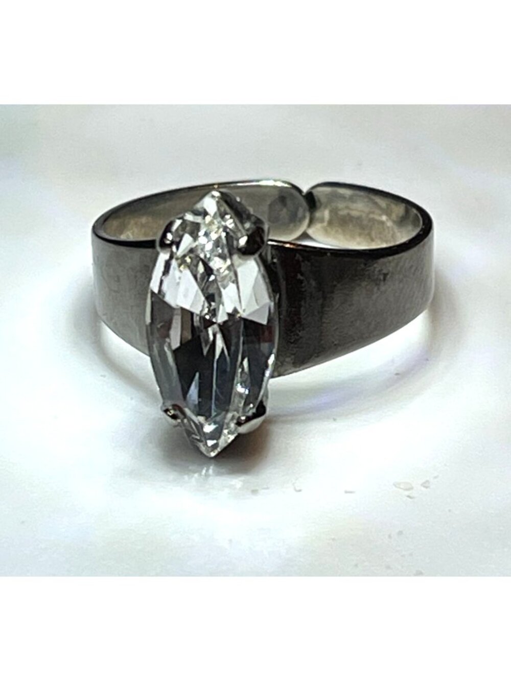 Vintage Y2K Marquise Cut Clear Crystal Wide Band Cocktail Ring Adjustable
